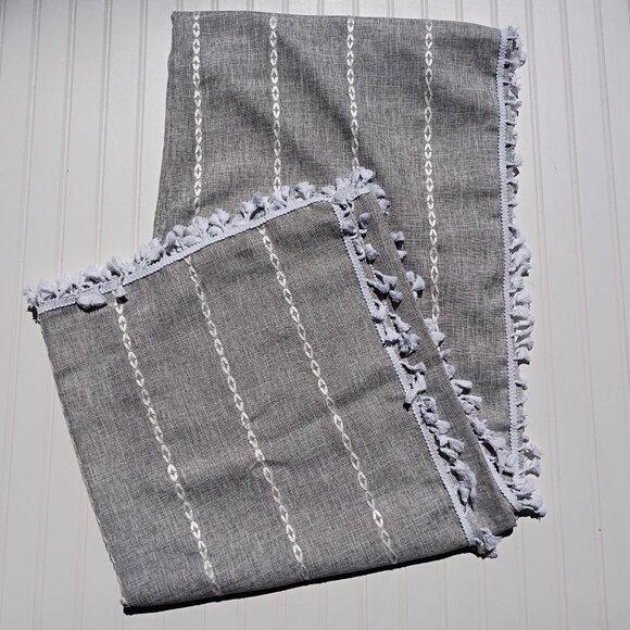 Boho Linen Shower Curtain Gray Extra Long Embroidered Tassels 73 x 96 Farmhouse - Picture 9 of 15